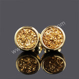 Round 8mm Gold Plated Bezel Natural Agate Titanium Druzy Stud Earrings, Drusy Jewelry ZG0198