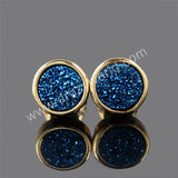 Round 8mm Gold Plated Bezel Natural Agate Titanium Druzy Stud Earrings, Drusy Jewelry ZG0198