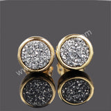 Round 8mm Gold Plated Bezel Natural Agate Titanium Druzy Stud Earrings, Drusy Jewelry ZG0198