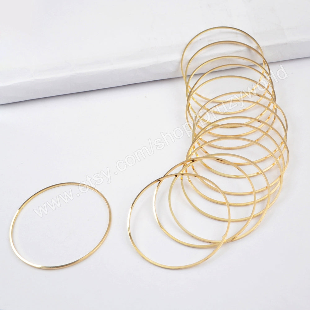 100 pcs Gold Plated Brass Soldered Circle Ring Finding 40mm Round Hoops NO-9