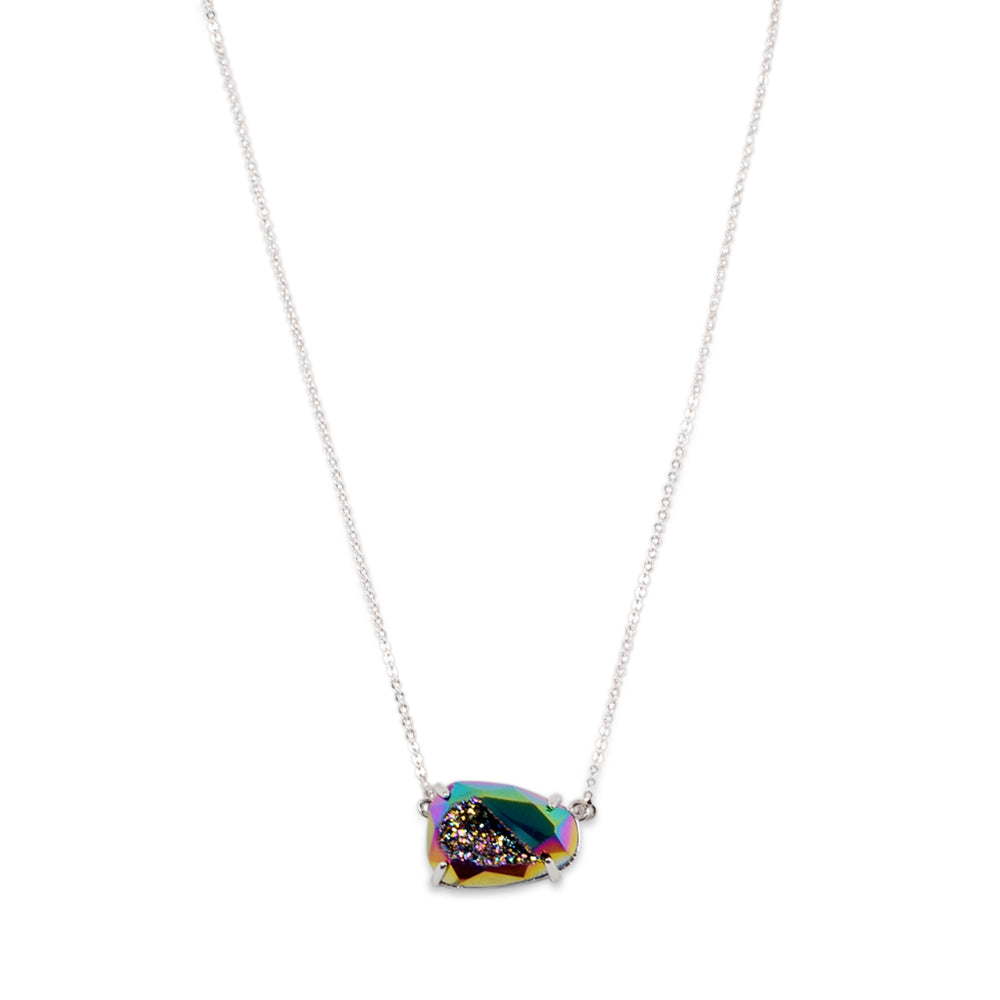 Egg Shape Silver Plated Claw Rainbow Titanium Druzy Faceted Necklace ZS0316-N