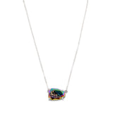 Egg Shape Silver Plated Claw Rainbow Titanium Druzy Faceted Necklace ZS0316-N