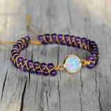 Gold Round White Opal Faceted 4mm Amethyst Beads Wire Wrap Bracelet, Handmade Boho Jewelry HD0284