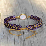 Gold Round White Opal Faceted 4mm Amethyst Beads Wire Wrap Bracelet, Handmade Boho Jewelry HD0284