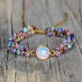 Gold Round White Opal Faceted Purple Sea Sediment Jasper Beads Bracelet, Handmade Boho Jewelry HD0287