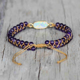 Gold Oval White Opal Amethyst 4mm Beads Wire Wrap Bracelet, Handmade Boho Jewelry HD0288