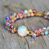 Gold Round White Opal Faceted Purple Sea Sediment Jasper Beads Bracelet, Handmade Boho Jewelry HD0287