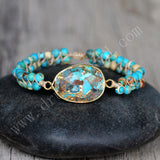 Adjustment Gold Plated Copper Turquoise 4mm Beads Wire Wrap Bracelet HD0291