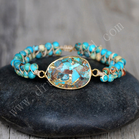 Gold Plated Copper Turquoise Rope Bracelet HD0291