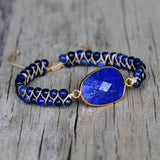 Gold Natrual Lapis Lazuli 4mm Beads Wire Wrap Bracelet, Hanmade Boho Jewelry HD0292