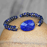 Gold Natrual Lapis Lazuli 4mm Beads Wire Wrap Bracelet, Hanmade Boho Jewelry HD0292