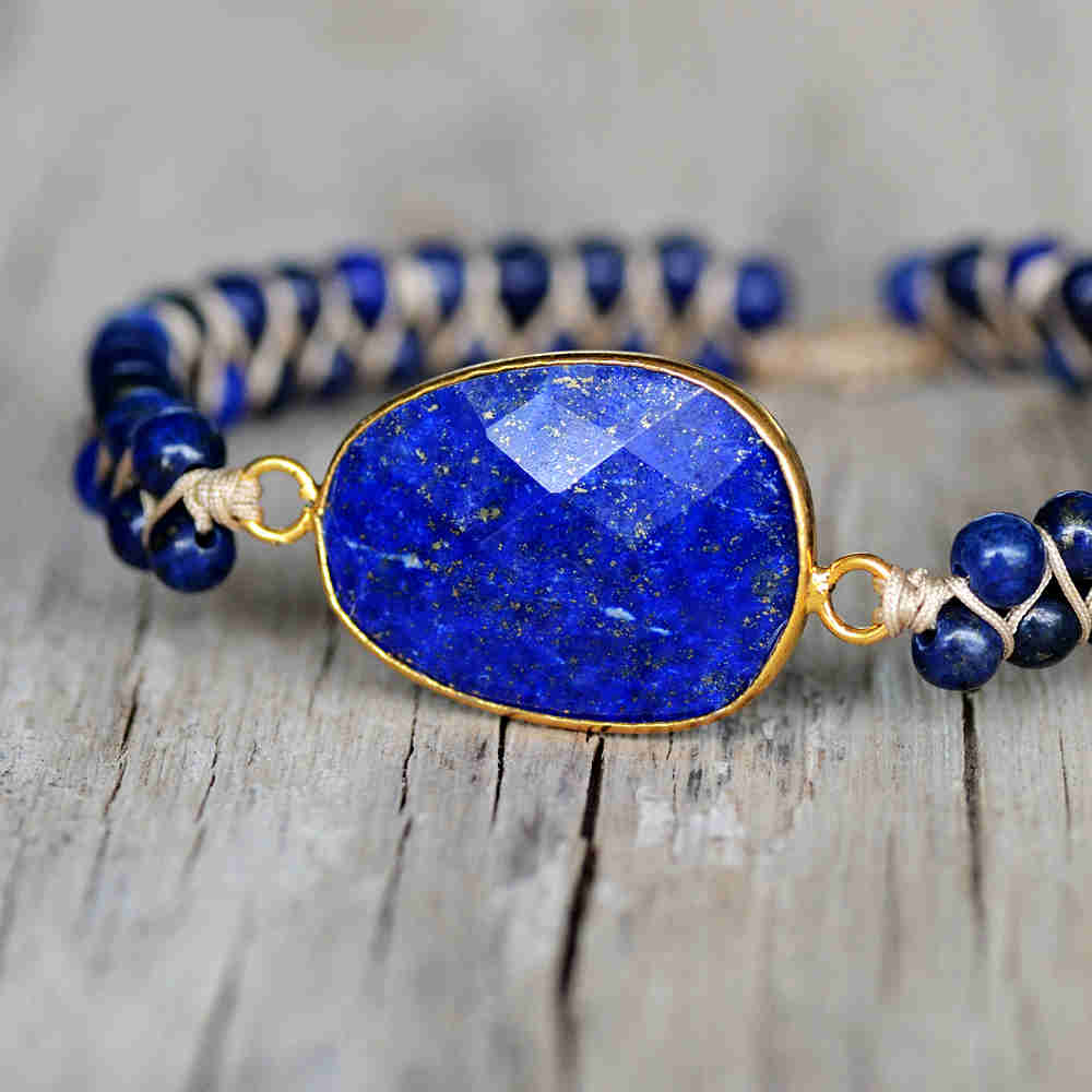 Gold Oval Natrual Blue Lapis Lazuli Bracelet, 4mm Lapis Beads, Rope Wire Rrapped, Healing Crystal Stone Bracelet, Meditation Protection Inspiring Gemstone Bracelet Jewelry HD0292