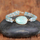 Gold Amazonite 4mm Amazon Stone Beads Wire Wrap Bracelet, Handmade Boho Jewelry HD0294