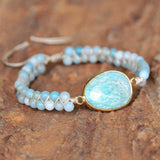 Gold Amazonite 4mm Amazon Stone Beads Wire Wrap Bracelet, Handmade Boho Jewelry HD0294