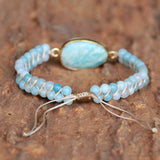 Gold Amazonite 4mm Amazon Stone Beads Wire Wrap Bracelet, Handmade Boho Jewelry HD0294