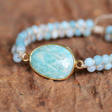 Gold Amazonite 4mm Amazon Stone Beads Wire Wrap Bracelet, Handmade Boho Jewelry HD0294