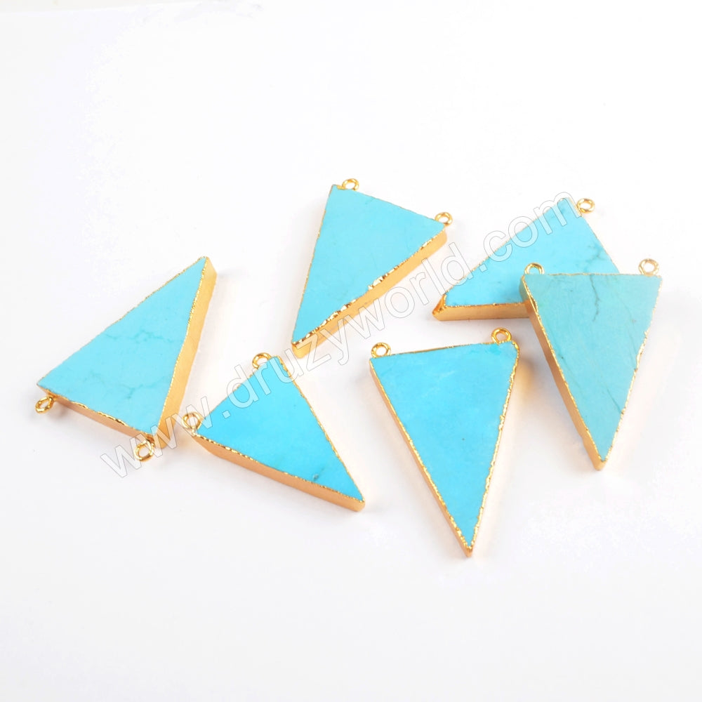 Gold Plated Turquoise Triangle Connector Double Bails G0410