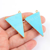 Gold Plated Turquoise Triangle Connector Double Bails G0410