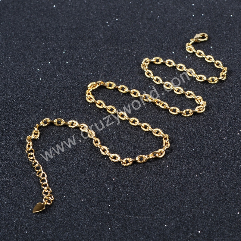 14 Inch 14K Gold Plated Copper Finished Iron Chain Necklace Finding Golden Flat Cable Chain Losbter Clasp PJ002-14-G