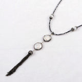 26" Natural White Pearl Coin Pearl Bead With Hematite Beaded Tassel Necklace JAB167