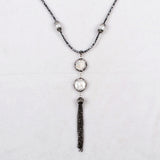 26" Natural White Pearl Coin Pearl Bead With Hematite Beaded Tassel Necklace JAB167