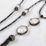 26" Natural White Pearl Coin Pearl Bead With Hematite Beaded Tassel Necklace JAB167