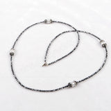 30" Rhinestone Natural White Pearl With Hematite Beaded Black Chain Long Necklace JAB168