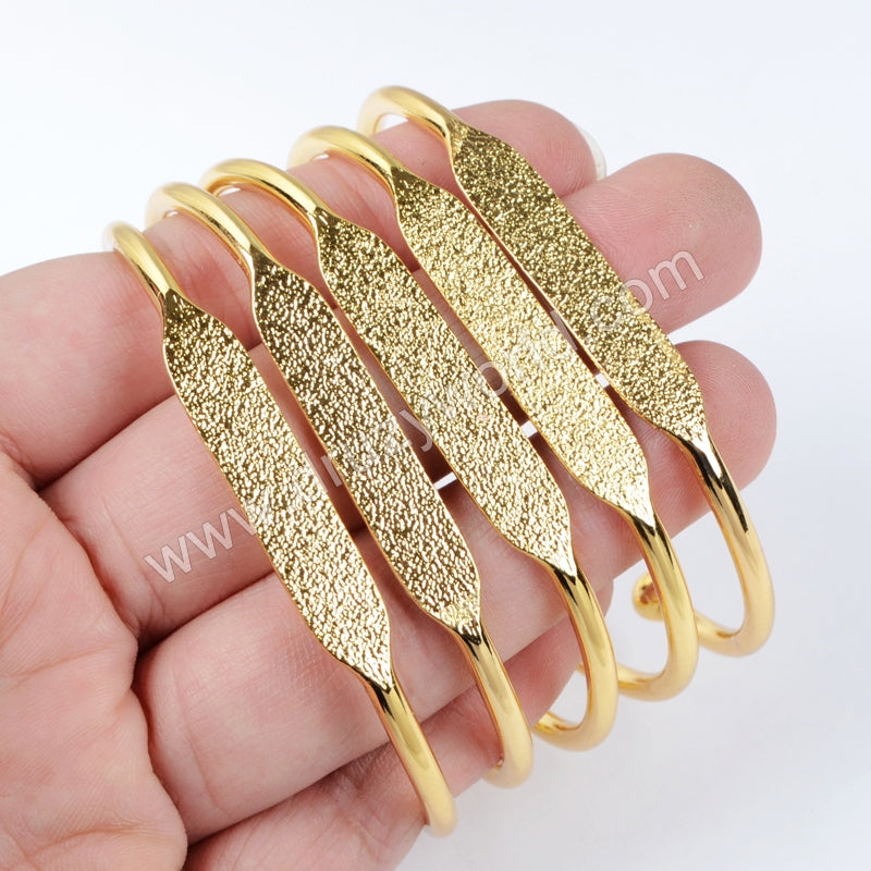 Gold / Silver / Rose Gold Plated Brass Long Blank Bangle Settings, Golden Flat Cuff Bracelet, For Jewelry Making, Wholesale Supply PJ026-G//S/R