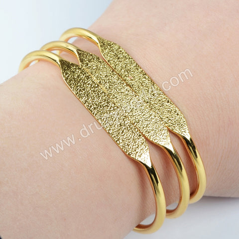 Gold/Silver/Rose Gold Plated Brass Long Blank Bangle Settings, Golden Flat Cuff Bracelet, For Jewelry Making, Wholesale Supply PJ026