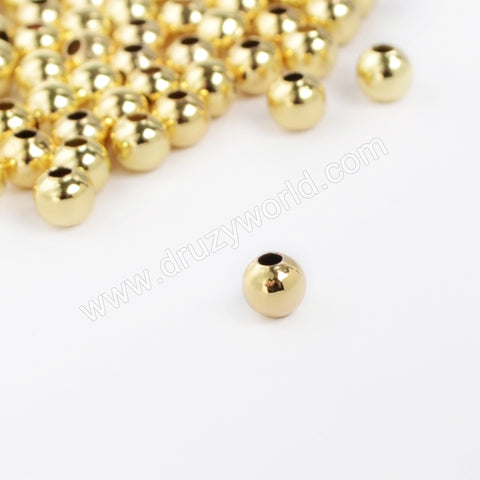 100pcs Wholesale 4mm 14K Gold Tone Dull Polish Brass Beads Ball PJ030-G