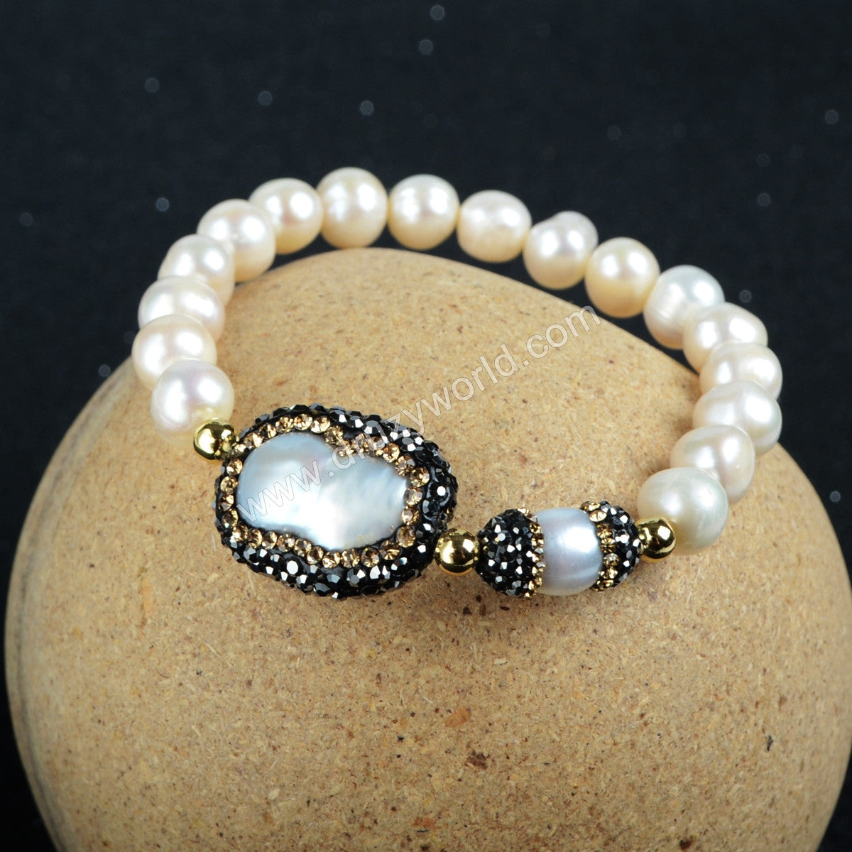 Rhinestone Peanut Pearl With Peal Beaded Bracelet JAB174