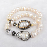 Rhinestone Peanut Pearl With Peal Beaded Bracelet JAB174