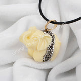 Resin Ox Bone Carved Elephant With Rhinestone Pave Pendant Bead JAB034