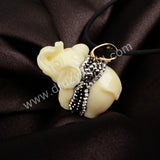 Resin Ox Bone Carved Elephant With Rhinestone Pave Pendant Bead JAB034