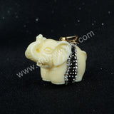 Resin Ox Bone Carved Elephant With Rhinestone Pave Pendant Bead JAB034