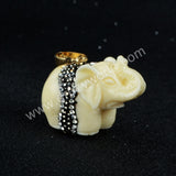 Resin Ox Bone Carved Elephant With Rhinestone Pave Pendant Bead JAB034