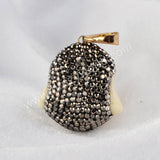 Resin Ox Bone Carved Smile Buddha Head With Rhinestone Pave Pendant Bead JAB035