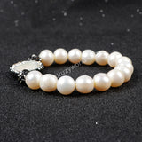 Rhinestone Natural White Pearl Coin & Pearl Beaded Stretch Bracelet JAB152