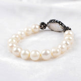 Rhinestone Natural White Pearl Coin & Pearl Beaded Stretch Bracelet JAB152