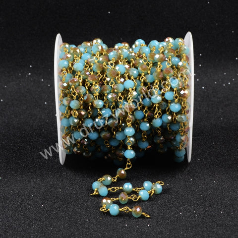 5m/lot,Gold Plated Or Silver Plated Blue&Champagne Quartz Beaded Chains JT066