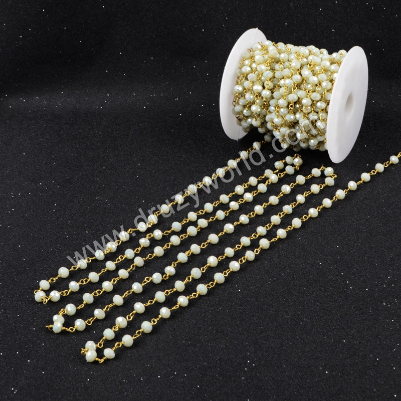 5m/lot,Gold Plated Or Silver Plated Light Yellow-Green Quartz Beaded Chains JT024