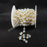 5m/lot,Gold Plated Or Silver Plated White Manmade Opal Faceted Beaded Chains JT025