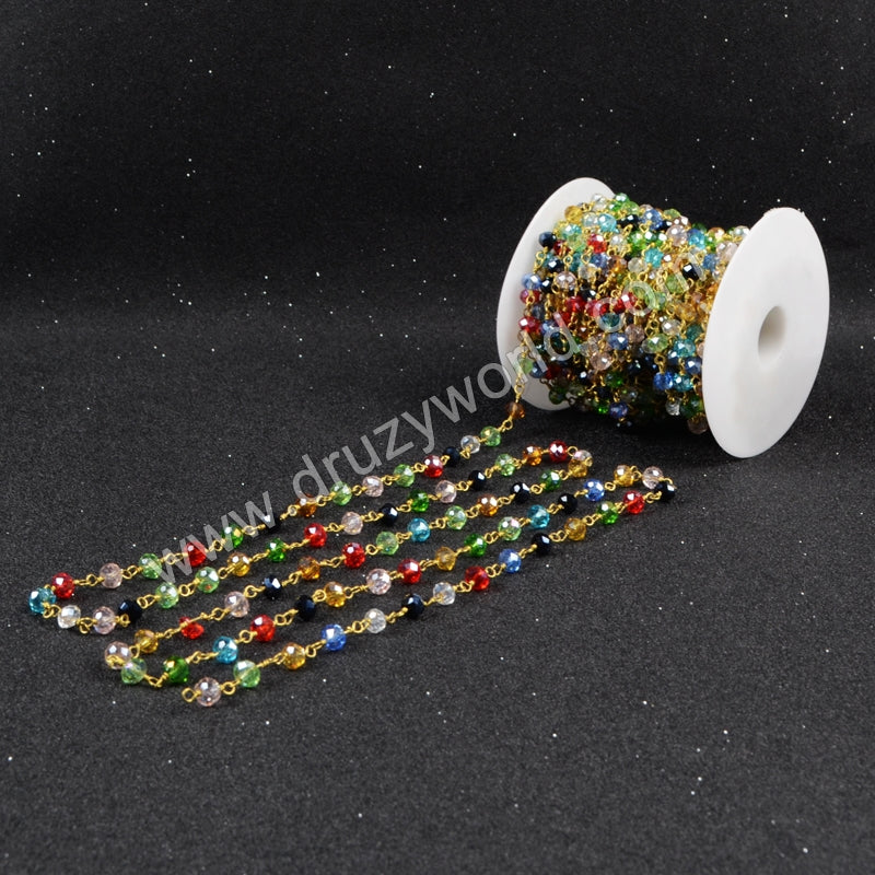 5m/lot,Gold Plated Or Silver Plated Rainbow Quartz Beaded Chains JT067