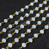 5m/lot,Gold Plated Or Silver Plated White Manmade Opal Faceted Beaded Chains JT025