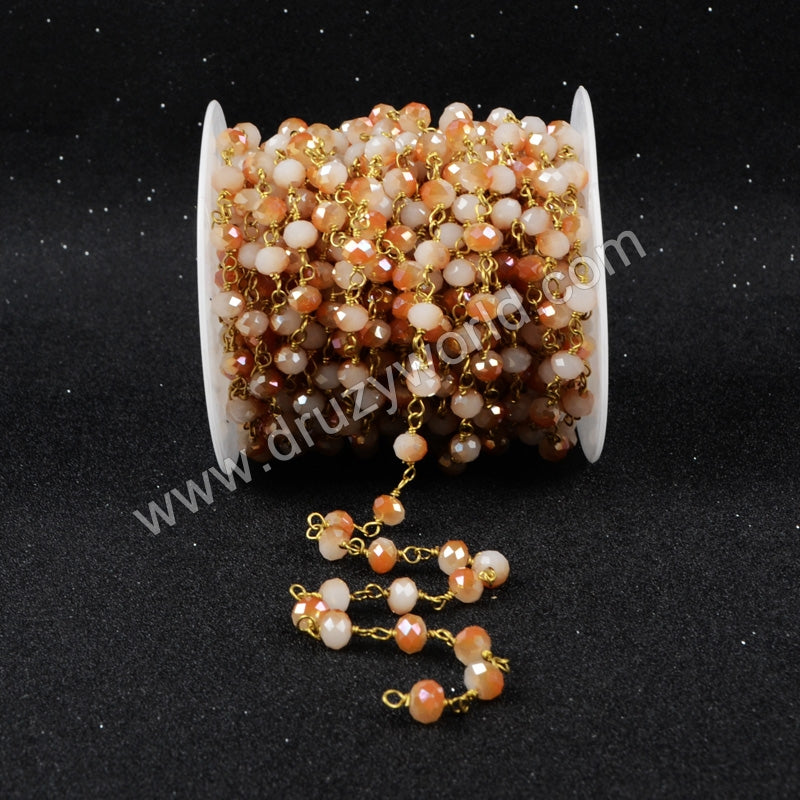 5m/lot,Gold Plated Or Silver Plated Champagne Jade Quartz Beaded Chains JT026