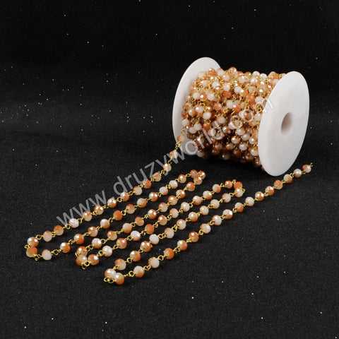 5m/lot,Gold Plated Or Silver Plated Champagne Jade Quartz Beaded Chains JT026