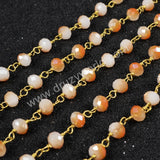 5m/lot,Gold Plated Or Silver Plated Champagne Jade Quartz Beaded Chains JT026