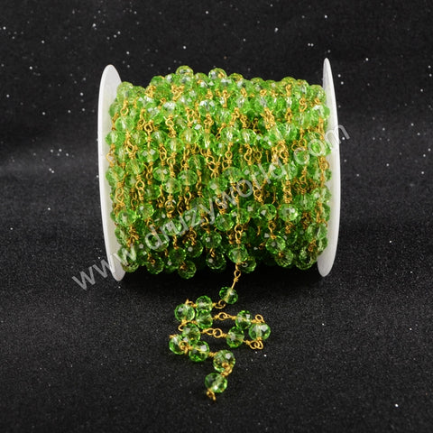 5m/lot,Gold Plated Or Silver Plated Green Jade Quartz Beaded Chains JT027