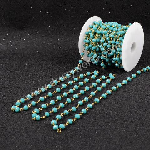 5m/lot,Gold Plated Or Silver Plated Blue Jade Quartz Beaded Chains JT028