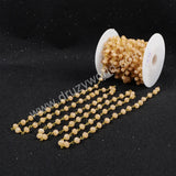 5m/lot,Gold Plated Or Silver Plated Pink Jade Quartz Beaded Chains JT029